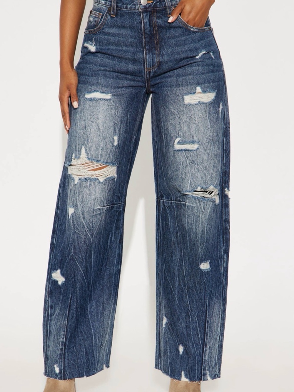 High-Rise Distressed Wide-Leg Jeans - Blue